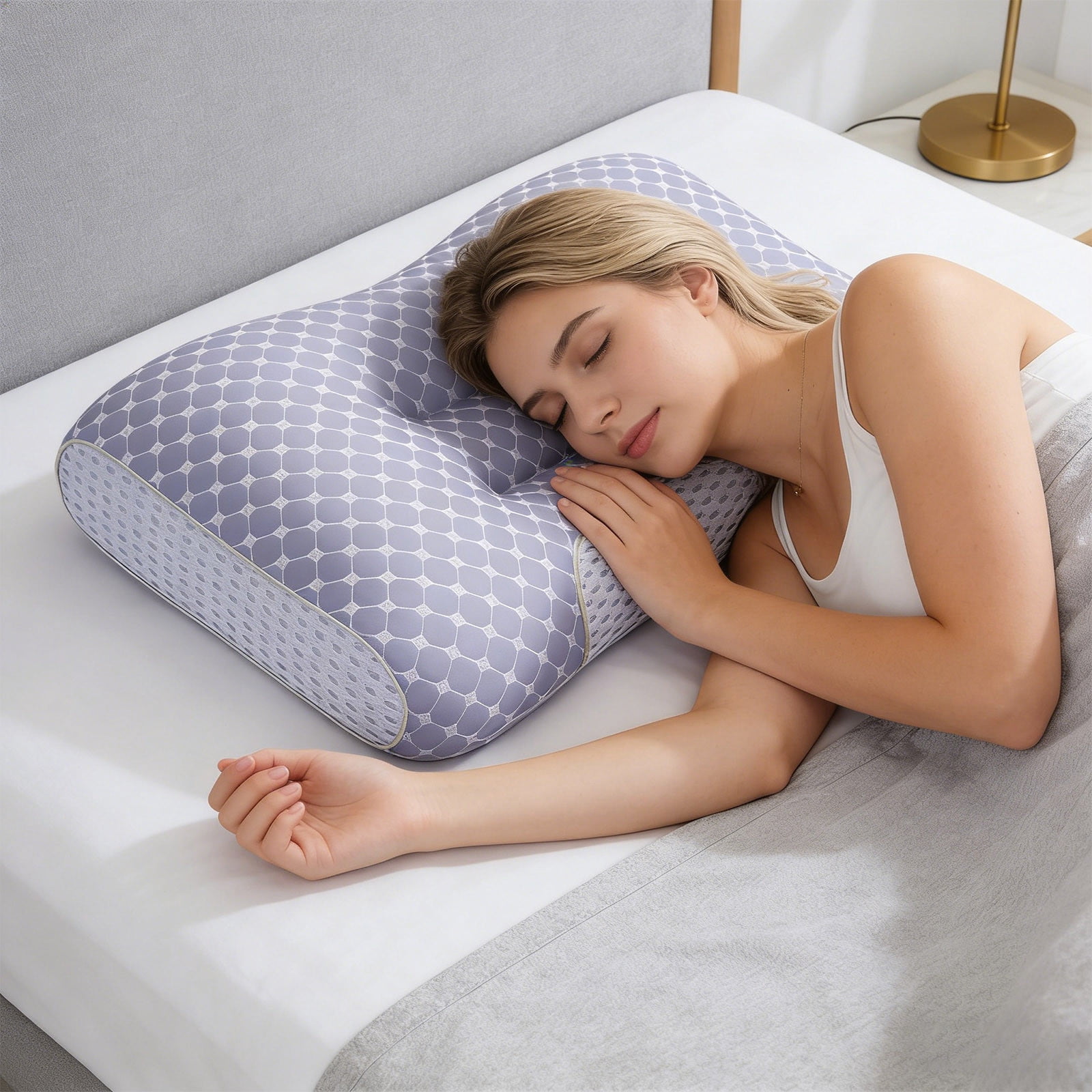 Cooling Memory Foam Neck Pillow Queen Size, Breathable Ergonomic Cervical Support For All Sleep Positions, Adjustable Height, Hotel-Style Finish With Gusset, Soft Washable Cover
