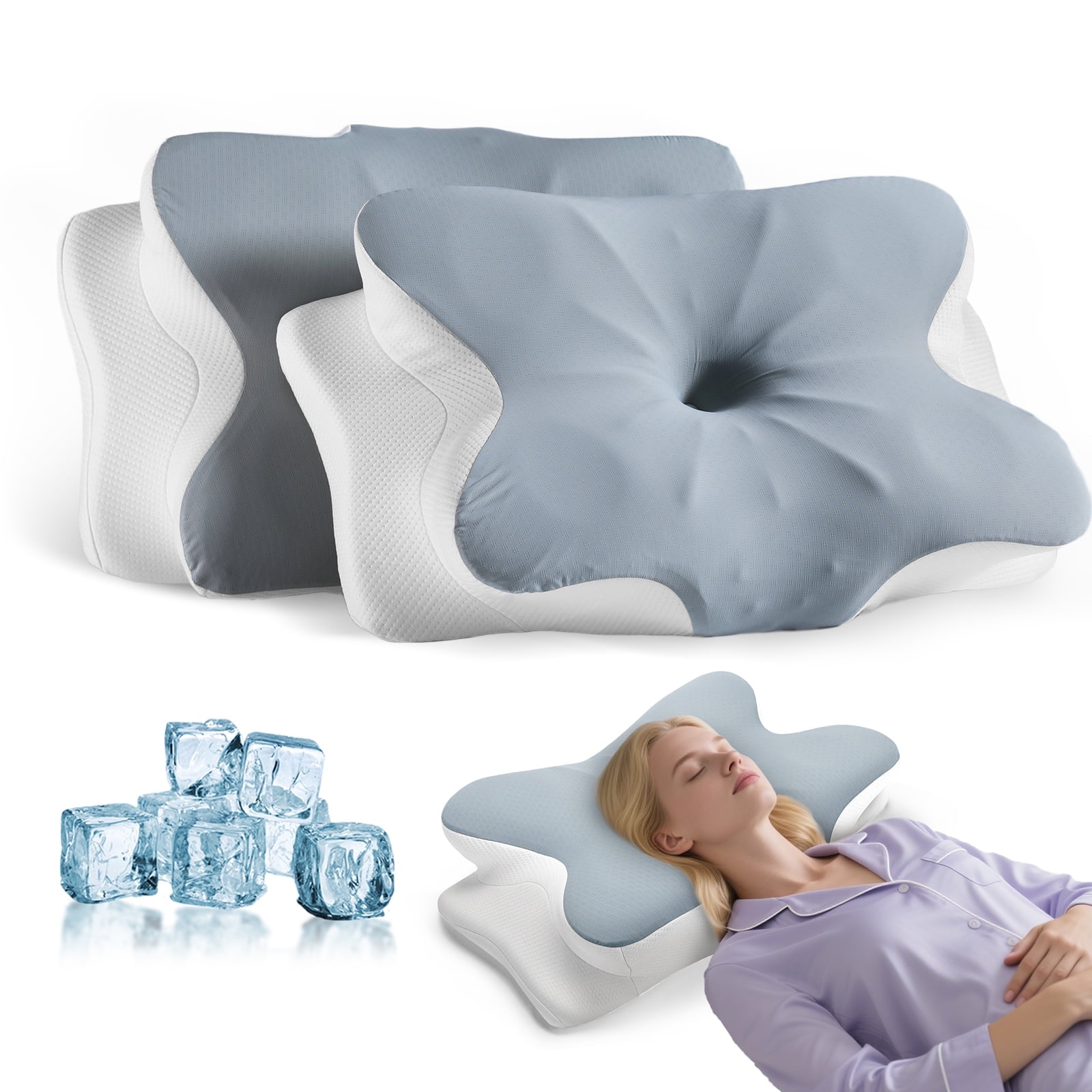 Cooling Memory Foam Pillow Cervical Pillow for Neck and Shoulder Ergonomic Neck Support Pillow for Side Back Stomach Sleepers with Pillowcase, Grey