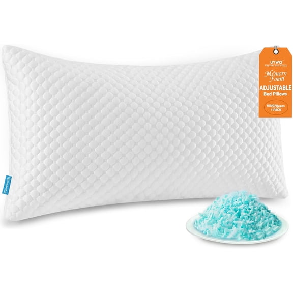 Cooling Memory Foam Pillows Firm and Soft, King Size 1 Pack, Original Adjustable Pillows for Side, Back or Stomach Sleepers with Removable Washable Cover