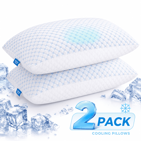 Cooling Memory Foam Queen Pillows Set of 2,Adjustable Shredded Foam & Heat Dissipation Tech for Side,Back,Stomach & Hot Sleepers, OEKO-TEX Certified