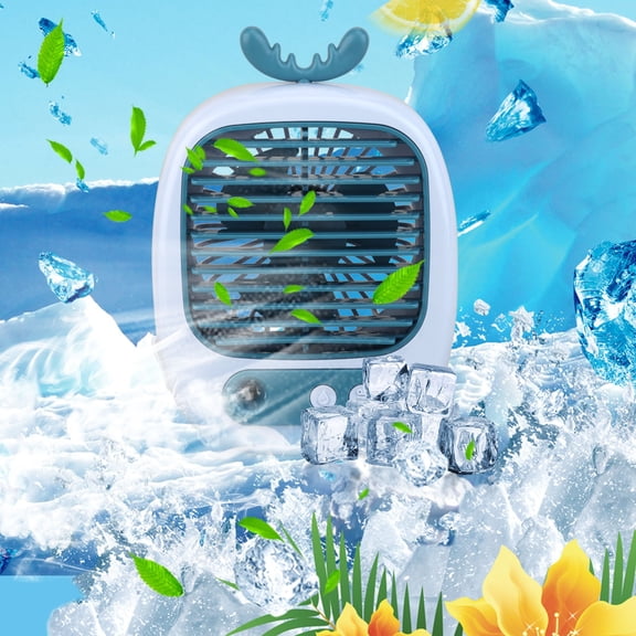 Cooling Mist Fan with Humidifier, USB Rechargeable Desktop Fan 3 Speeds Cute Rabbit Shape, Quiet Personal Air Cooler for Office Home Desk