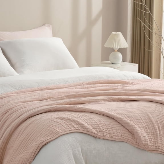 Cooling Muslin Blanket Twin Size 60"x80", 6-Layer Lightweight Gauze Blanket Made from 35% Rayon Derived from Bamboo & 65% Cotton, Breathable & Ultra Soft Cozy for Hot Sleepers, Cameo Rose