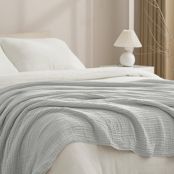 Cooling Muslin Blanket Twin Size 60"x80", 6-Layer Lightweight Gauze Blanket Made from 35% Rayon Derived from Bamboo & 65% Cotton, Breathable & Ultra Soft Cozy for Hot Sleepers, Harbor Mist