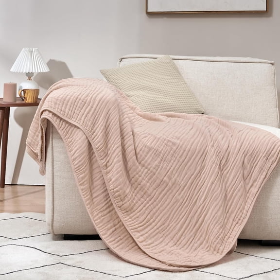 Cooling Muslin Throw XL Blanket 50"x70", 6-Layer Lightweight Gauze Blanket Made from 35% Rayon Derived from & 65% , Breathable & Ultra Soft Cozy for Hot Sleepers, Cameo Rose