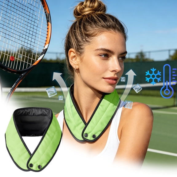 Cooling Neck Wrap With Button Reusable Cooling Neck Cooler Scarf For Sports Gym Outdoor Work Summer(Green-60X6Cm)