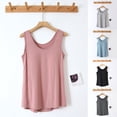 thumbnail image 1 of Cooling Pajamas for Women Sleeveless Tank Tops, Built-in Padded Bra Round Neck Solid Camisoles, Comfy No Bra Sleep Tops for Summer Leisure | TruHer,Black L, 1 of 6