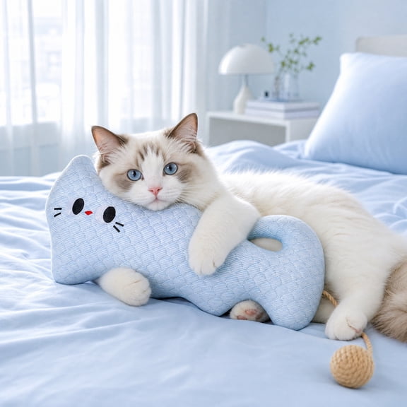 Cooling Pet Cushion | Pet Pillow | Interactive with Sisal Ball | Pet Sleeping Dog Bed Pillow | Breathable Rest Accessory, Soothing Sleep Solution for Cats Dogs Home Travel Relaxation Areas