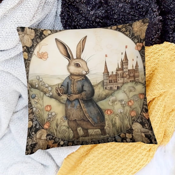 Cooling Pillow Cases 18"x18" Medieval Rabbit French Print Velvet Couch Cushion Cases Sister Gift Happy Easter Pillow Covers for Home Couch Sofa Patio Bedroom
