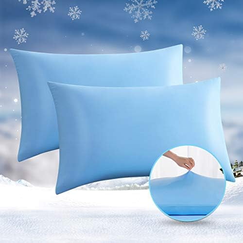 Cooling Pillow Cases, Arc-Chill Q-max>0.5 Cool Pillowcases for Hot Sleepers, Soft Silky 20" x 30" Summer Pillow Cover with Zipper (Blue, Standard & Queen Size)