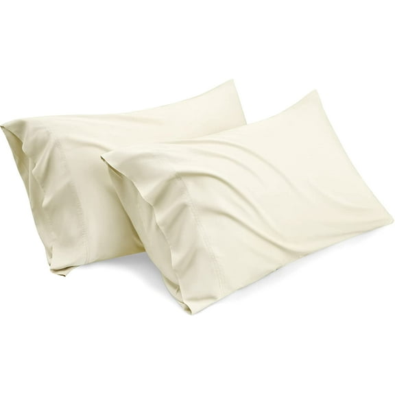 Cooling Pillow Cases Queen - Grey Viscose from Bamboo Pillowcase Set of 2, Cool Silk Pillowcases, Soft Chill & Breathable Pillow Covers with Envelope Closure, Gift for her, 20x30 inches Cream