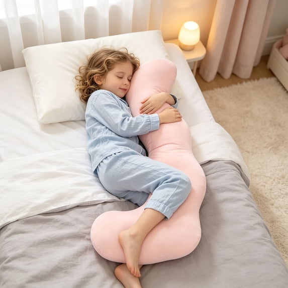 Cooling Pillow for Side Sleeper, Cooling Body Pillows, Breathable Long Hugging Pillow with Removable Washable Cover, Full Maternity Support Cushion, Bed Backrest, L Shaped Pillow, 35.4", Pink