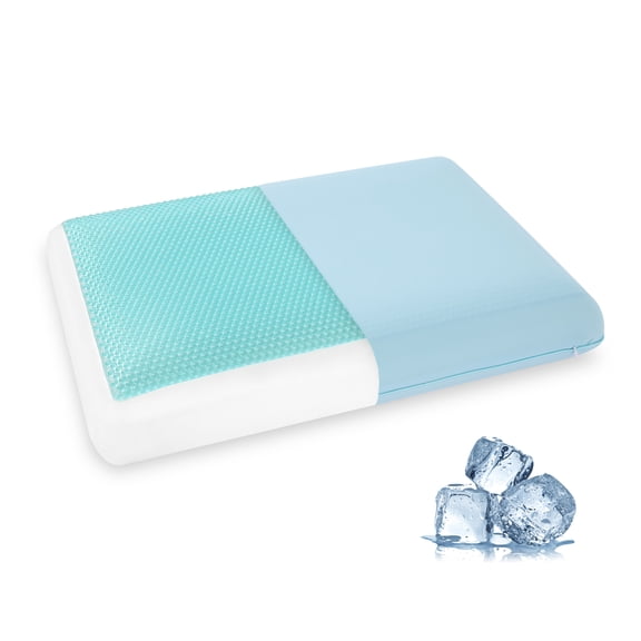 Cooling Pillow for Sleeping, Gel Memory Foam Pillow with Reversible Cover, Neck Support for Side, Back and Stomach Sleepers, Removable & Machine Washable Cover, Bed Pillows for Hot Sleepers, Blue