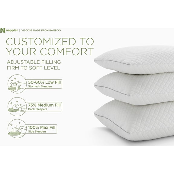 Cooling Pillow for hot Sleepers - Bed Pillows Standard Size Premium Set of 2 - Adjustable Shredded Memory Foam - Medium to Firm Pillows for Back, Stomach & Side Sleepers - Washable Cover