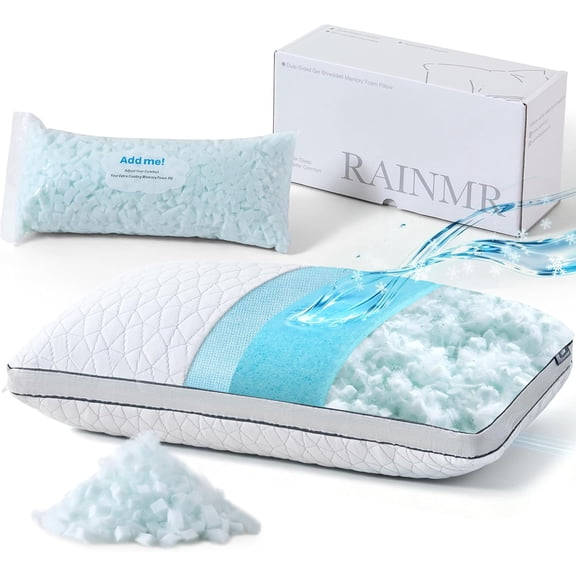 Cooling Pillow with Shredded Memory Foam and Cooling Gel, Bamboo-Derived Rayon Cover, Firm Support for Hot Sleepers, Queen Size