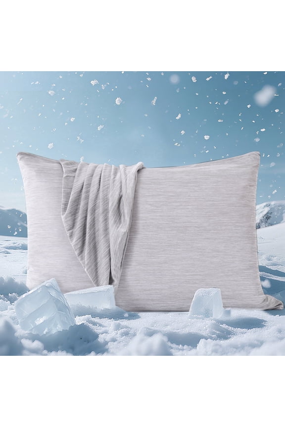 Cooling Pillow Cases, Dual-Sided Summer Cooling Pillowcases, Arc-Chill Jade-Infused Fiber, Breathable & Moisture-Wicking, Non-Slip Hidden Zipper, Machine Washable, Queen 20''x30'', 2 Pack Gray