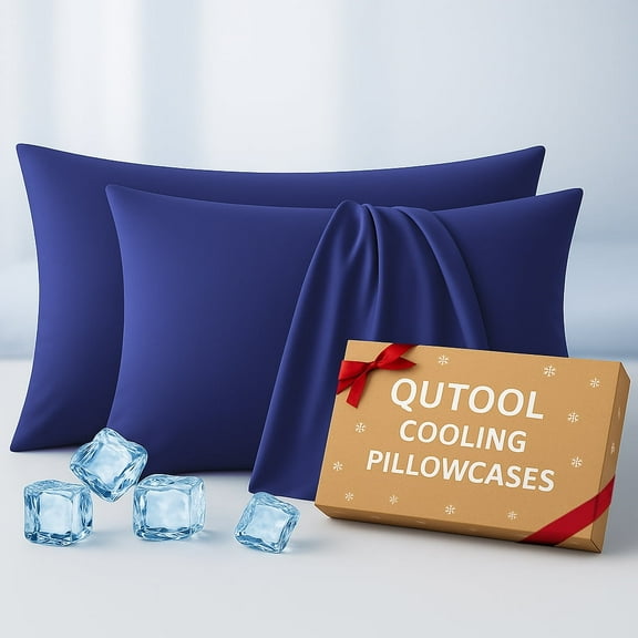 Qutool Cooling Satin Pillowcases, Royal Blue, King Size 2 Pack, Hair Friendly, Holiday Gift Ready