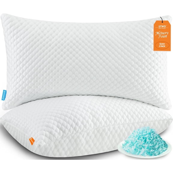 Cooling Pillows Queen Size Set of 2, Memory Foam Pillows with Zipper, Firm Bed Pillows Adjustable for Hot Side Back Stomach Sleepers