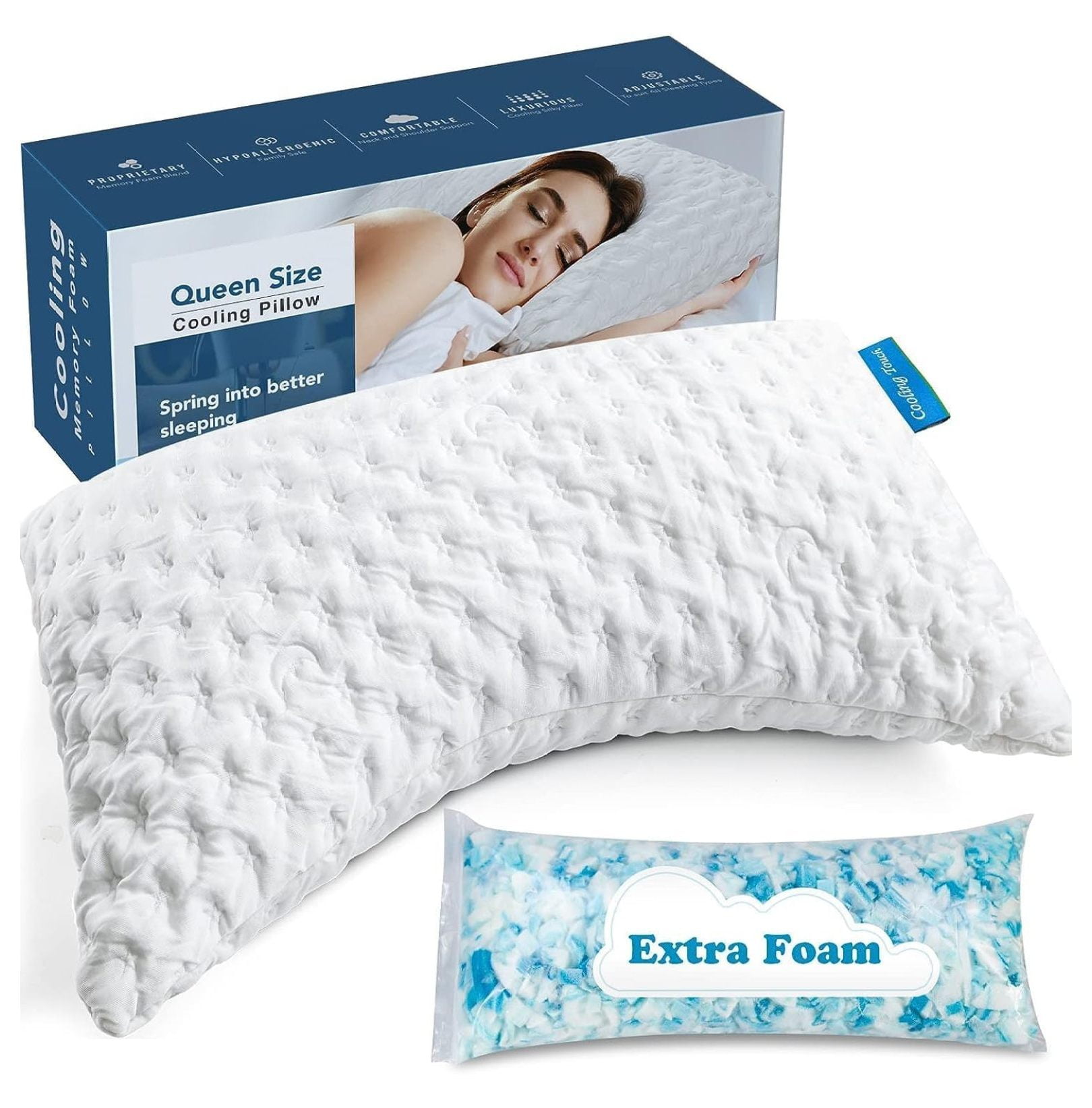 Cooling Pillows for Side Sleepers, Luxury Adjustable Shredded Memory