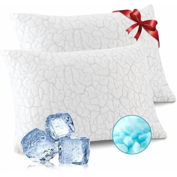 Cooling Pillows for Sleeping 2 Pack, King Size Adjustable Shredded Memory Foam Pillows, Firm Bed Pillows for Side, Back, Stomach, Hot Sleepers, Cold Pillow with Removable Washable Cover