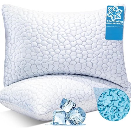 Cooling Pillows for Sleeping 2 Pack, Shredded Memory Foam Bed Pillows Queen Size Set of 2, Gel Pillows for Hot Sleepers Cool Pillow for Side Back and Stomach Sleepers, Cold Pillows, Supportive