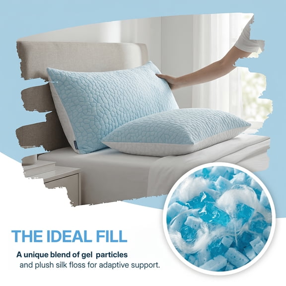 Cooling Pillows for Sleeping Queen Size 1pc Shredded Memory Foam Bed Pillow with Pillowcase - Double-Sided Material, Adjustable Loft Queen Pillow for Side & Back Sleeper - Medium Firm
