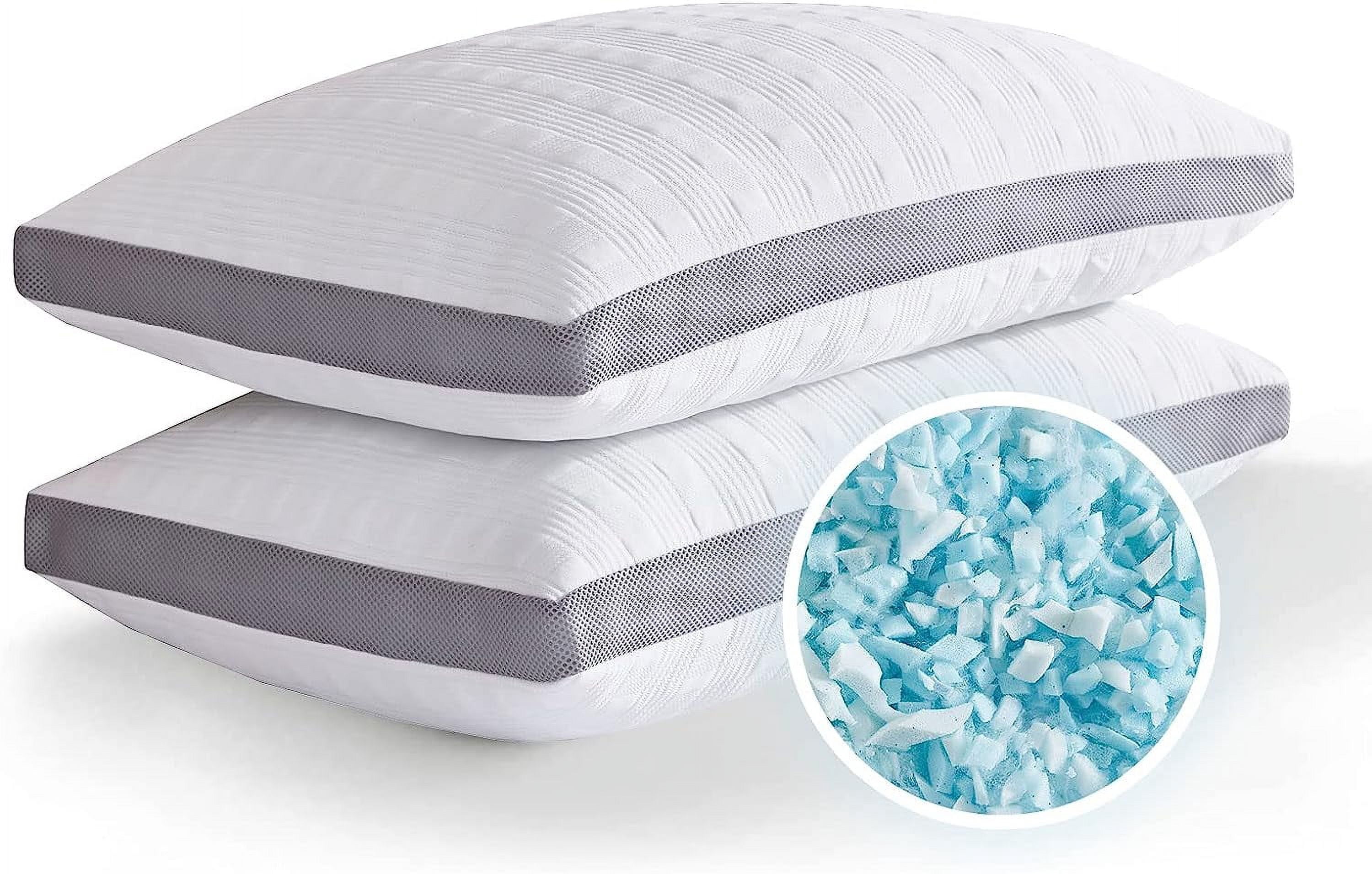 Set Of 2 Adjustable Memory Foam Bed Pillows – Shredded Foam, Cooling Cover, For Side/Back/Stomach Sleepers