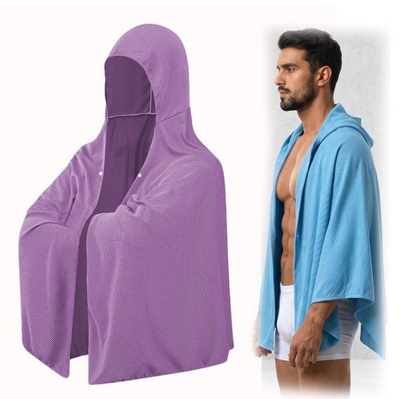 Cooling Poncho Beach Towel, Quick Dry UV Protection Wearable Towel Wrap, Lightweight Cooling Towel for Outdoor Sports (Purple)