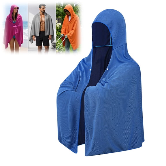Cooling Poncho Beach Towel for Men Women, Quick Dry UV Protection Wearable Ice Towel Wrap for Outdoor Camping Hiking Sports Travel(Royal Blue)