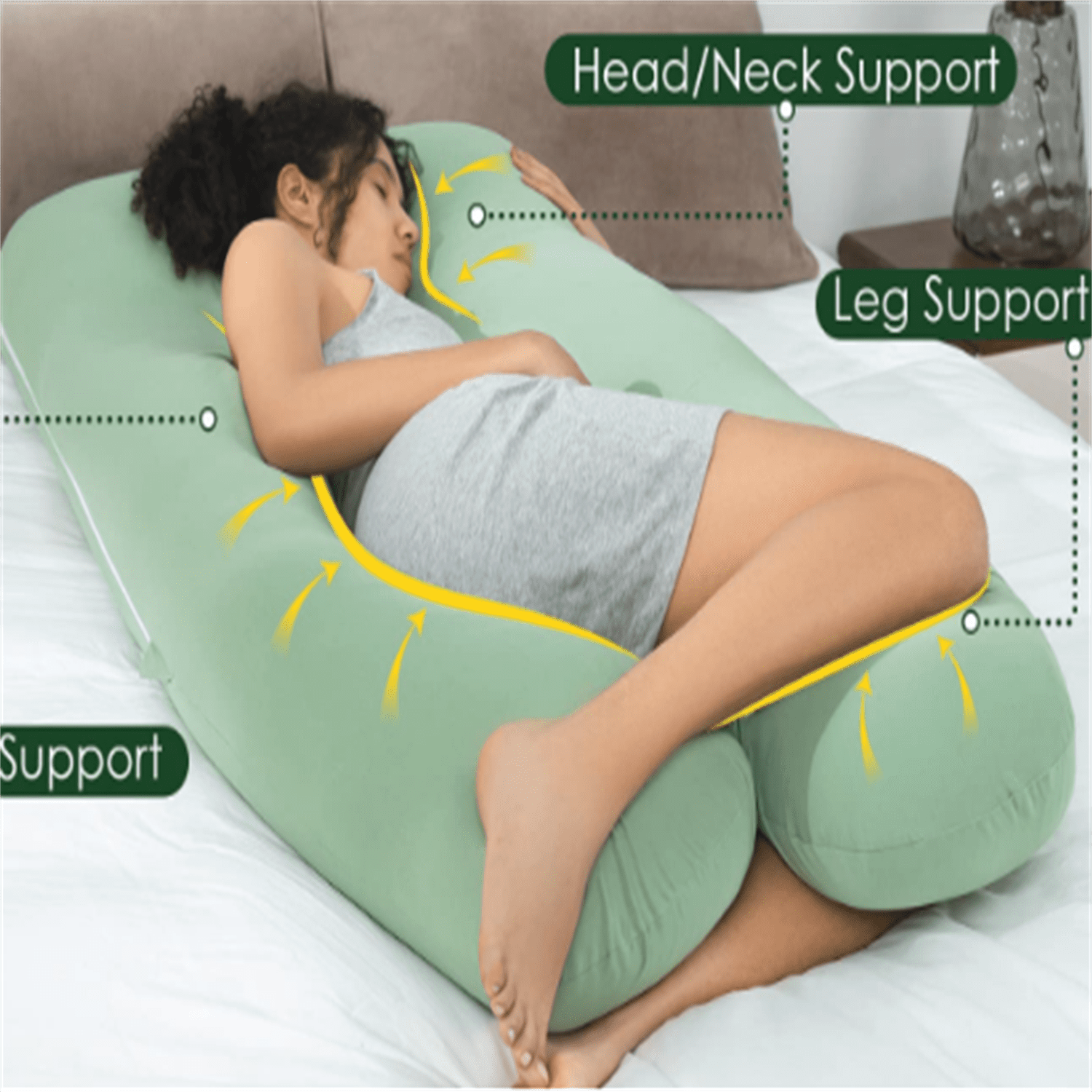 Cooling Pregnancy Pillows, U Shaped Full Body Maternity Pillow for Pregnant Support, Rayon Derived from Bamboo, Buttery Soft, Super Breathable for Hot Sleeper, Green