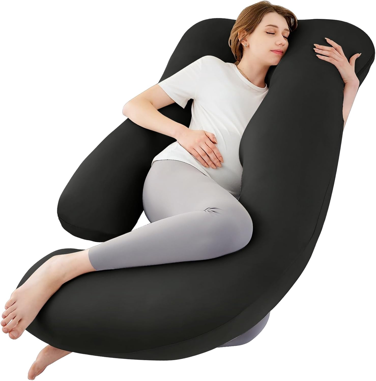 Cooling Pregnancy Pillows for Sleeping, U Shaped Full Body Pillow with Removable Cover, Pregnant Women Must Haves, Maternity Essential, Light Grey