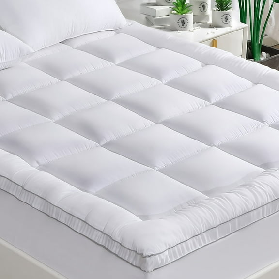 Cooling Queen Mattress Topper - Extra Thick Pillow Top, 1000 GSM Premium Fiberfill, 8-21 Inch Deep Pockets (White)