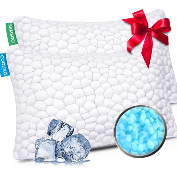 Cooling Queen Size Shredded Memory Foam Pillow Set of 2 Adjustable Firm Pillow for Side Back Stomach Sleepers