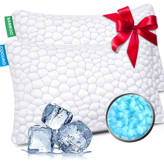 Cooling Queen Size Shredded Memory Foam Pillow Set of 2 Adjustable Firmness for Side Back Stomach Sleepers