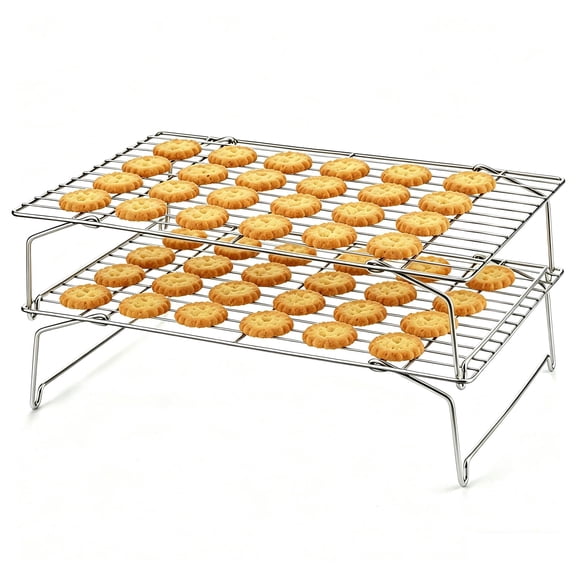 Cooling Rack 15"x10", 3-Tier Stackable & Collapsible Stainless Steel Baking Wire Racks for Cooking, Baking, Roasting, Drying, Oven & Dishwasher Safe, Silver