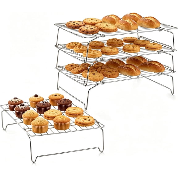 Cooling Rack 15"x10", 4-Tier Stackable & Collapsible Cooling Racks