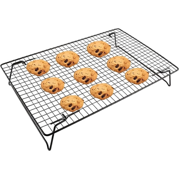 Cooling Rack for Baking, 17x11 inches Iron Wire Cooling Rack with Folding Legs Bread Cookie Cake Cooling Racks for Cooking, Roasting, Grilling, Drying (Black)