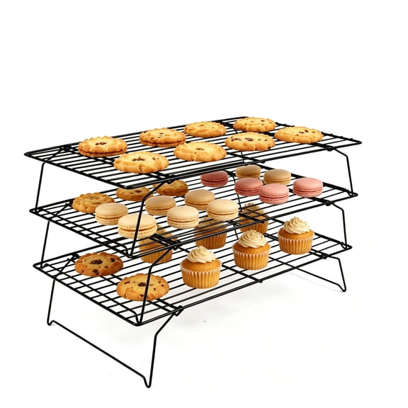 Cooling Rack for Baking 3 Tiers, 15.8" x 3" Nonstick Baking Grill Tray, Multi-Level Stackable Cookie Rack, Cooling Rack for Cakes, Pastries & Fruit Collapsible & Dishwasher Safe