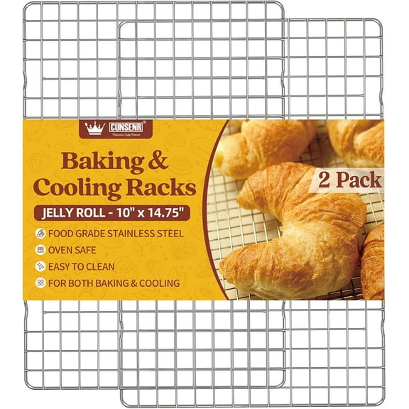 Cooling Rack for Baking and Cooking - 10" x 14.75" Stainless Steel Wire Rack - Heavy Duty Cooling Rack for Oven- Perfect for Jelly Roll Sheet & Cookie Pan, Roasting, Dishwasher Safe(2 Pack)