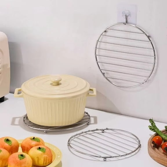 Cooling Rack Baking, Stainless Steel Wire, 9 in Round, Pot Holders Heat Resistant, Stainless Steel Kitchen, Stainless Steel Plates, Countertop Protector, Drying, 1 Pc