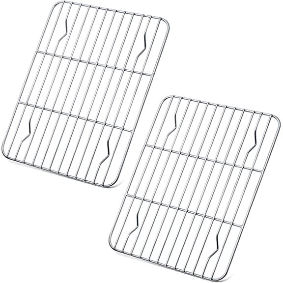 Cooling Rack Set of 2, Small Stainless Steel Grill Wire Rack for Oven Roasting Baking Cooking, Fit Toaster Oven Tray for Cake/Meat/Bread, Dishwasher Safe,24.5x19x1.5cm