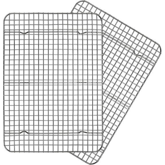 Cooling Rack Set of 2, Stainless Steel 15.4" x 11.4" Baking Rack for Oven Cooking Roasting Grilling Broiling, Grid Wire Rack for Bacon Pizza Chicken BBQ Meat, Dishwasher Safe