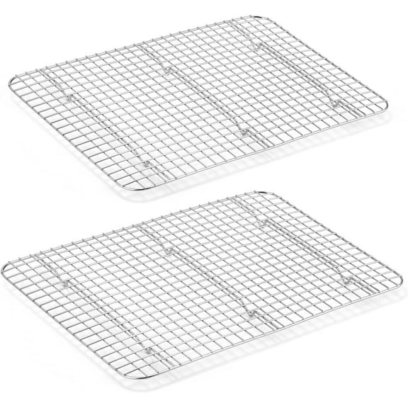 Cooling Rack Set of 2, Stainless Steel Baking Rack for Oven Roasting Cooking Bacon Cooling Cookie Cake, 15.3” x 11.2” Metal Bakeable Mesh Grilling Wire Racks, Non-toxic & Dishwasher Safe