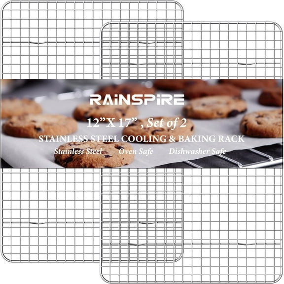 Cooling Rack Stainless Steel, Heavy Duty Cooling Racks for Cooking and Baking, Oven Safe Wire Rack for Cooking, Baking Rack for Oven Cooking Fits Half Sheet Cookie Pan, 12" x 17", 2-Pack