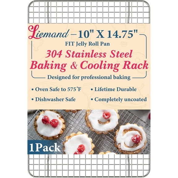 Cooling Racks for Cooking and Baking - 10"x14.75" Oven Safe Premium Stainless Steel Heavy Duty Baking Rack Tight-Wire, Fits Jelly Roll Pan for Roasting & Grilling & Cooking - 1 Pack