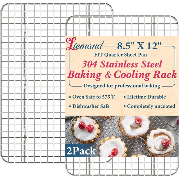 Cooling Racks for Cooking and Baking - 8.5"x12" Oven Safe Premium Stainless Steel Heavy Duty Baking Rack Tight-Wire, Fits Quarter Sheet Pan for Roasting & Grilling & Cooking - Set of 2