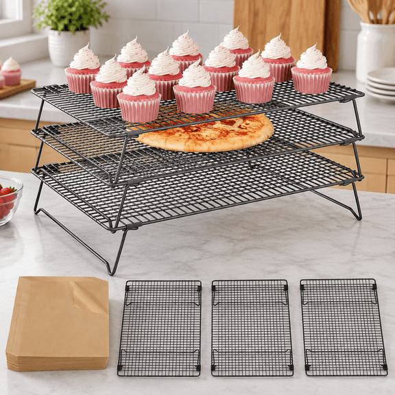 Cooling Racks for Cooking and Baking, 3-Tier Stackable 17x11 Inch