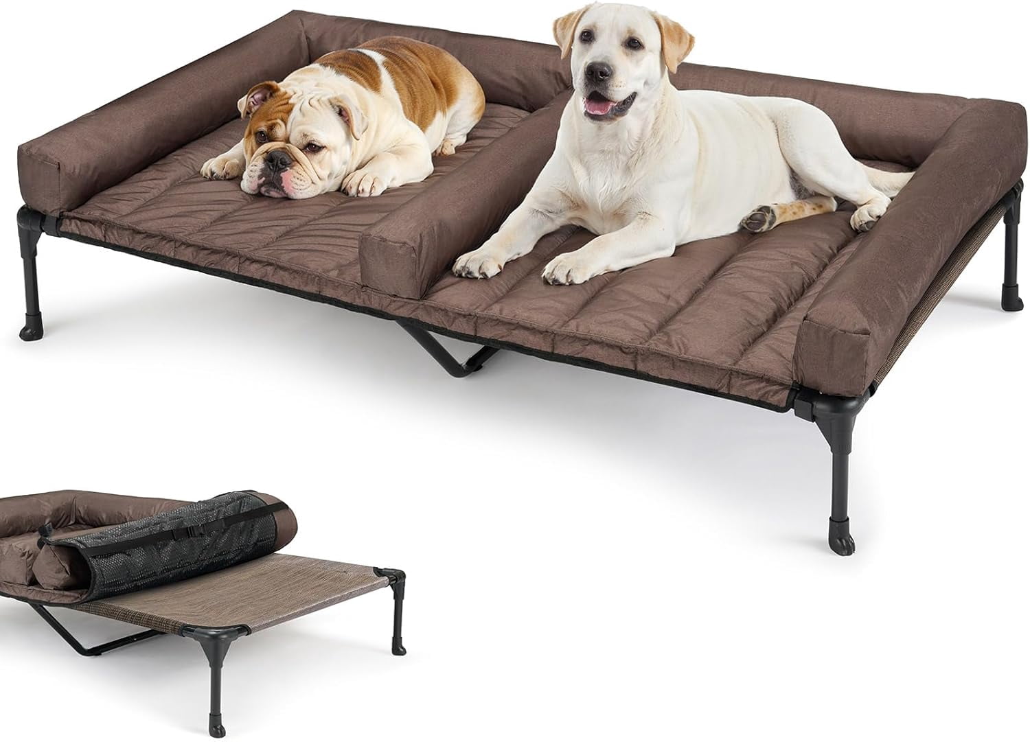 Cooling Raised Dog Bed + Removable Double Dog Bed Cushion for Two Dogs ...