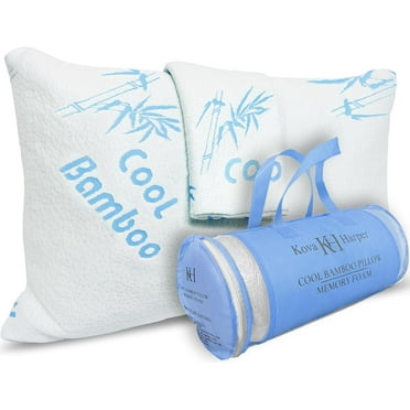 Cooling Rayon Of Bamboo Pillows Queen Size for Sleeping, +1 Extra Pillow Case, Shredded Adjustable Memory Foam Washable Zippered Breathable Cover, Relieves Neck Pain for Back/Stomach/Side Sleeper