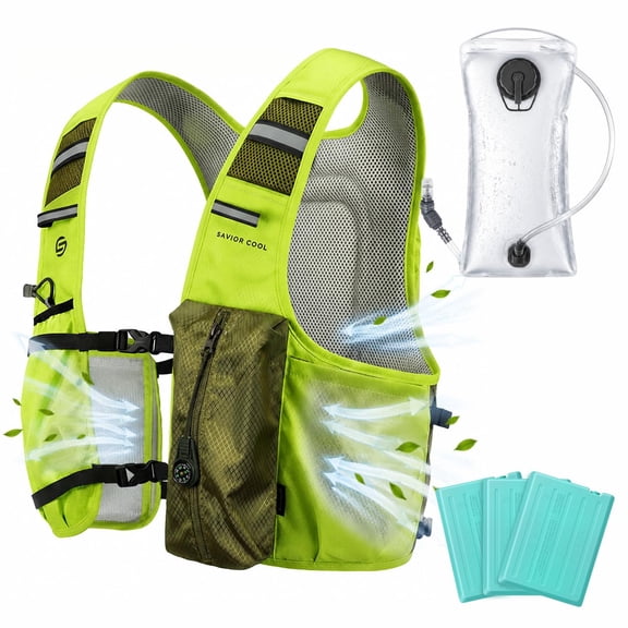 Cooling Running Vest with 2L BPA-Free Water Bladder & 3 Removable Ice Packs, Lightweight Cooling Hydration Backpack for Hot Weather Hiking Cycling Marathon Training