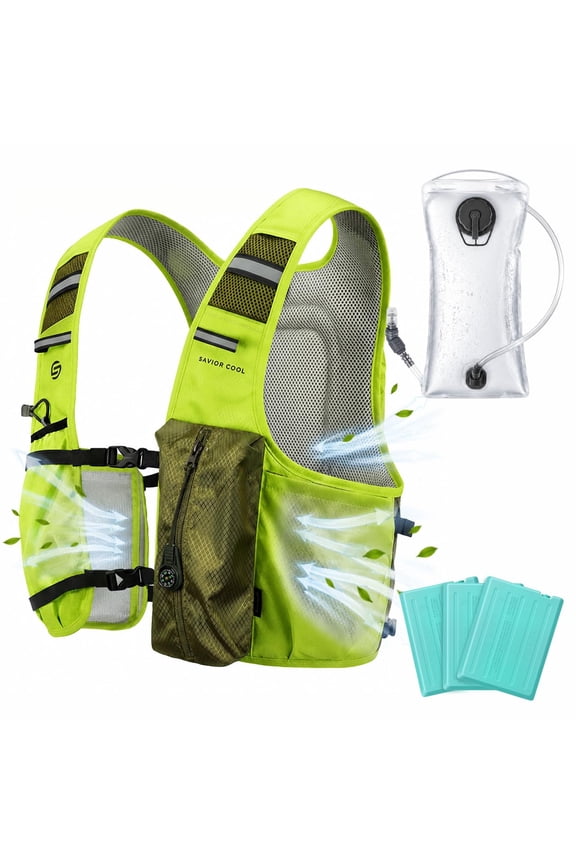 Cooling Running Vest with 2L BPA-Free Water Bladder & 3 Removable Ice Packs, Lightweight Cooling Hydration Backpack for Hot Weather Hiking Cycling Marathon Training